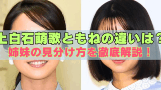 上白石萌歌と上白石萌音の違いを比較した画像。姉妹の見分け方を解説するテキスト入り画像