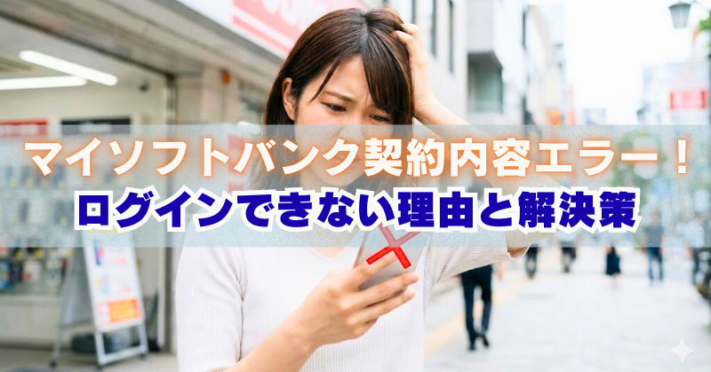 街中でスマホ画面を見ながら困った表情で頭に手を当てる女性（画面に赤い×印）