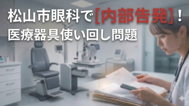 松山市の眼科で内部告発、医療器具の使い回し問題が指摘されたニュースをイメージした眼科クリニックの診察室