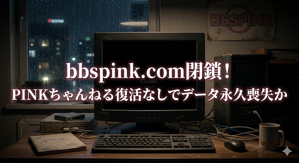 bbspink.com閉鎖のニュースを示すイメージ、PINKちゃんねる復活なしで過去ログやデータが永久喪失の可能性