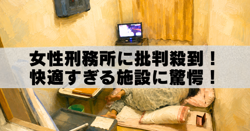 女性刑務所の個室を描いた油絵風イラストと「女性刑務所に批判殺到!快適すぎる施設に驚愕!」の文字。