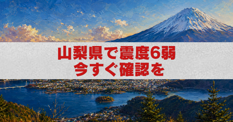 山梨県で震度6弱の地震を伝える油絵風アイキャッチ画像