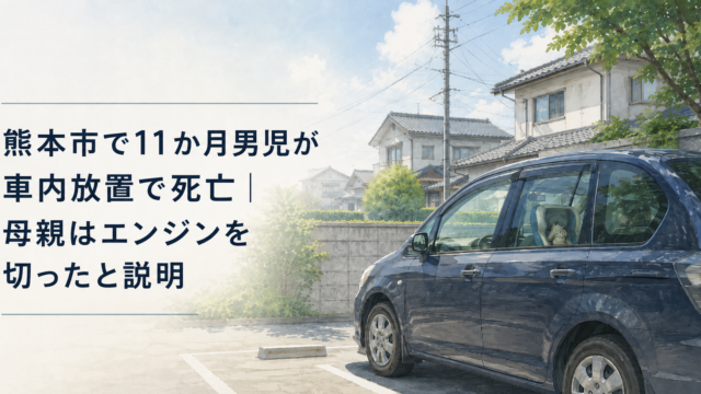 熊本市で11か月男児が車内放置で死亡した事故をイメージした駐車中の車のアイキャッチイラスト