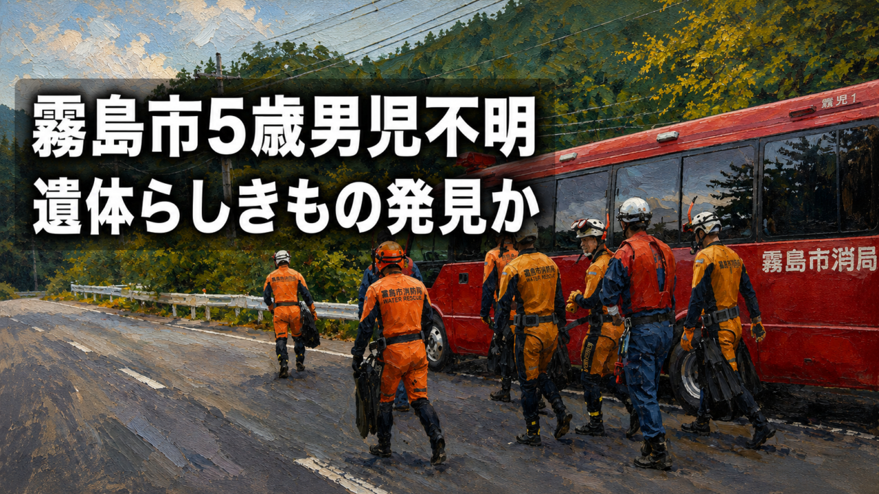 霧島市で行方不明の5歳男児を捜索する救助隊をイメージしたアイキャッチイラスト