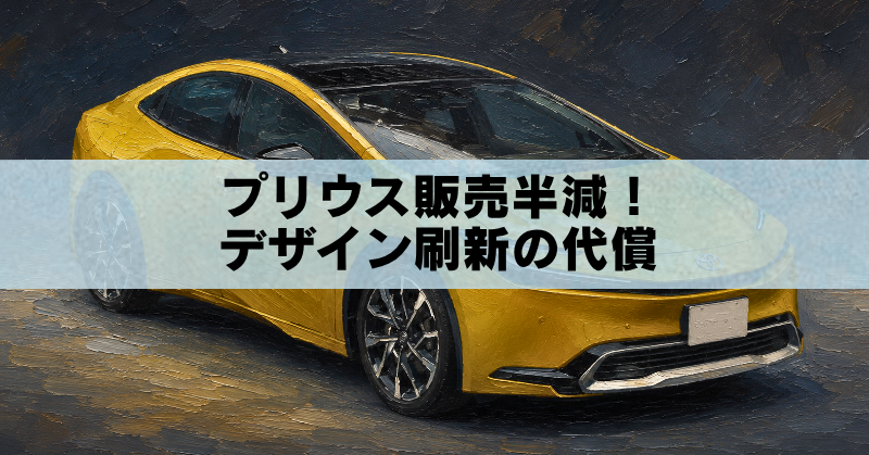 新型プリウスの販売減少をイメージした黄色い車のアイキャッチイラスト