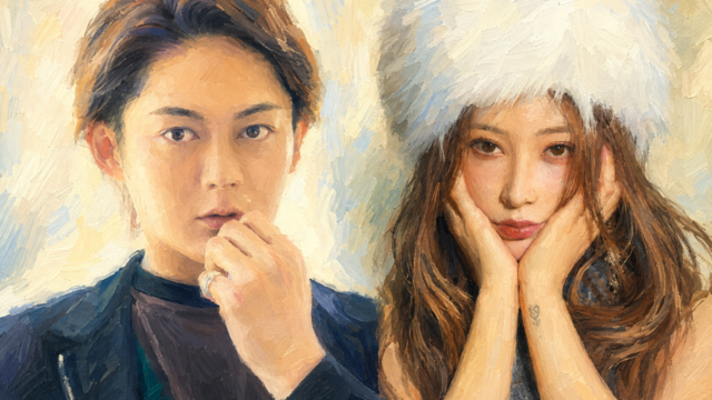 てんちむさんと三崎優太さんを油絵風に描いた、第2子妊娠と別居発表をイメージしたブログのアイキャッチ画像